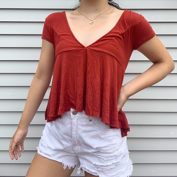 Urban Outfitters Maroon Peplum Soft Top Size S - Picture 1 of 3